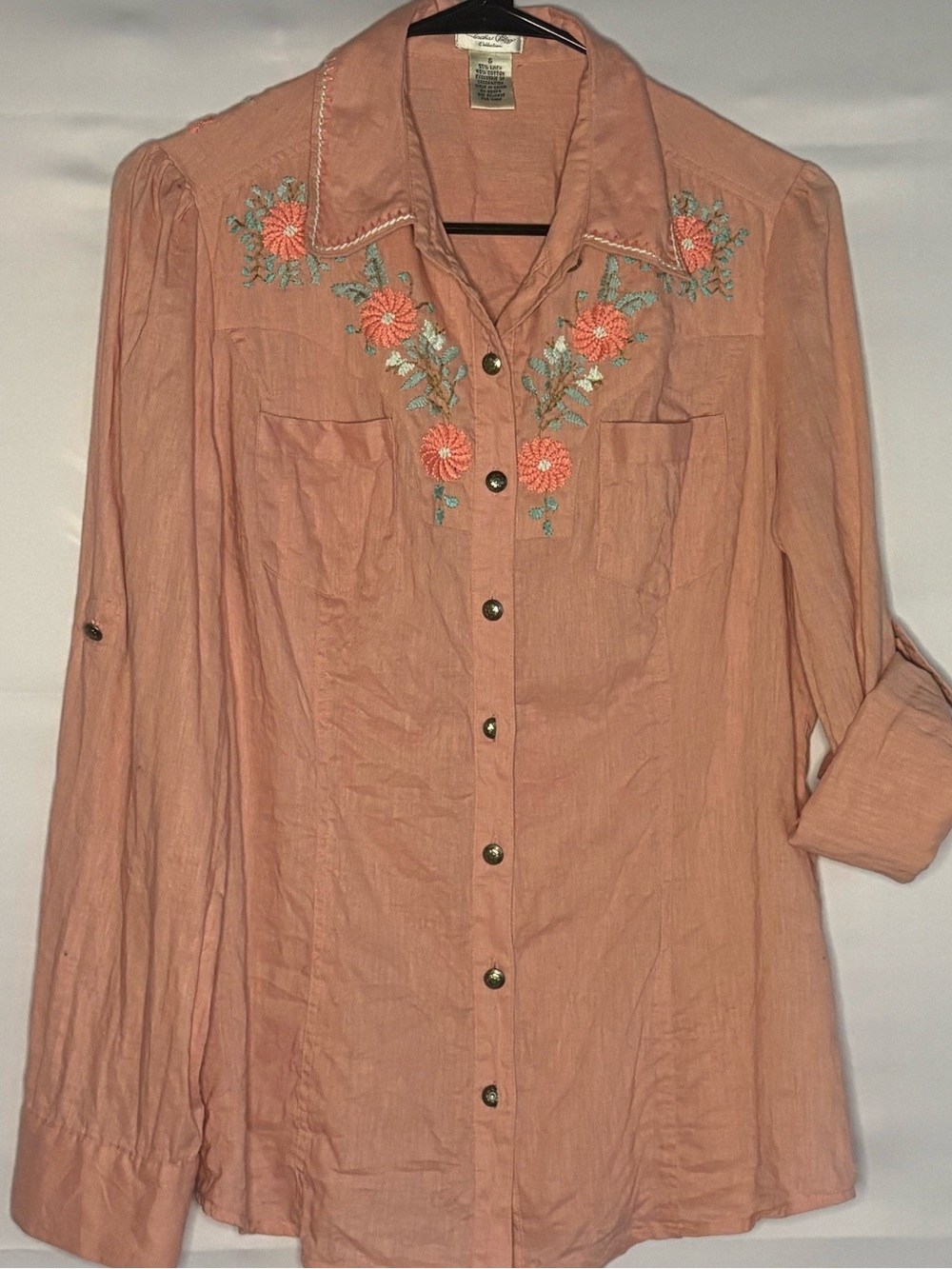Tasha Polizzi Peach Floral Embroidered Western Button Down Blouse